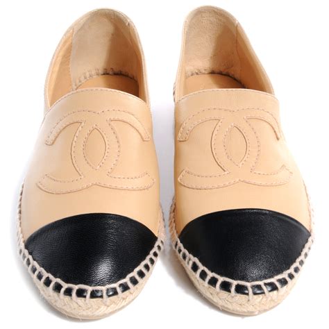 chanel espadrilles black lamskin|chanel espadrilles black and tan.